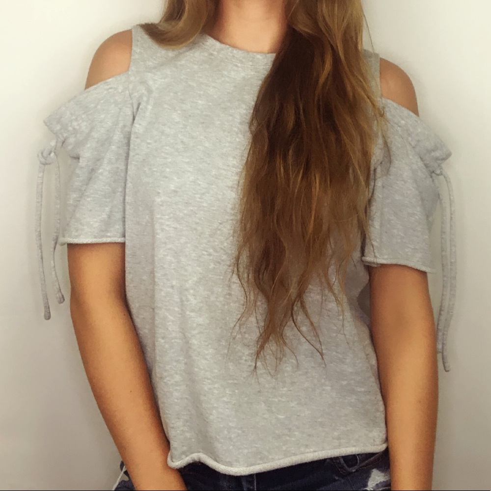 Lauren Conrad Gray Sweater Open Shoulder Casual Loungewear Stretch Comfy Knit